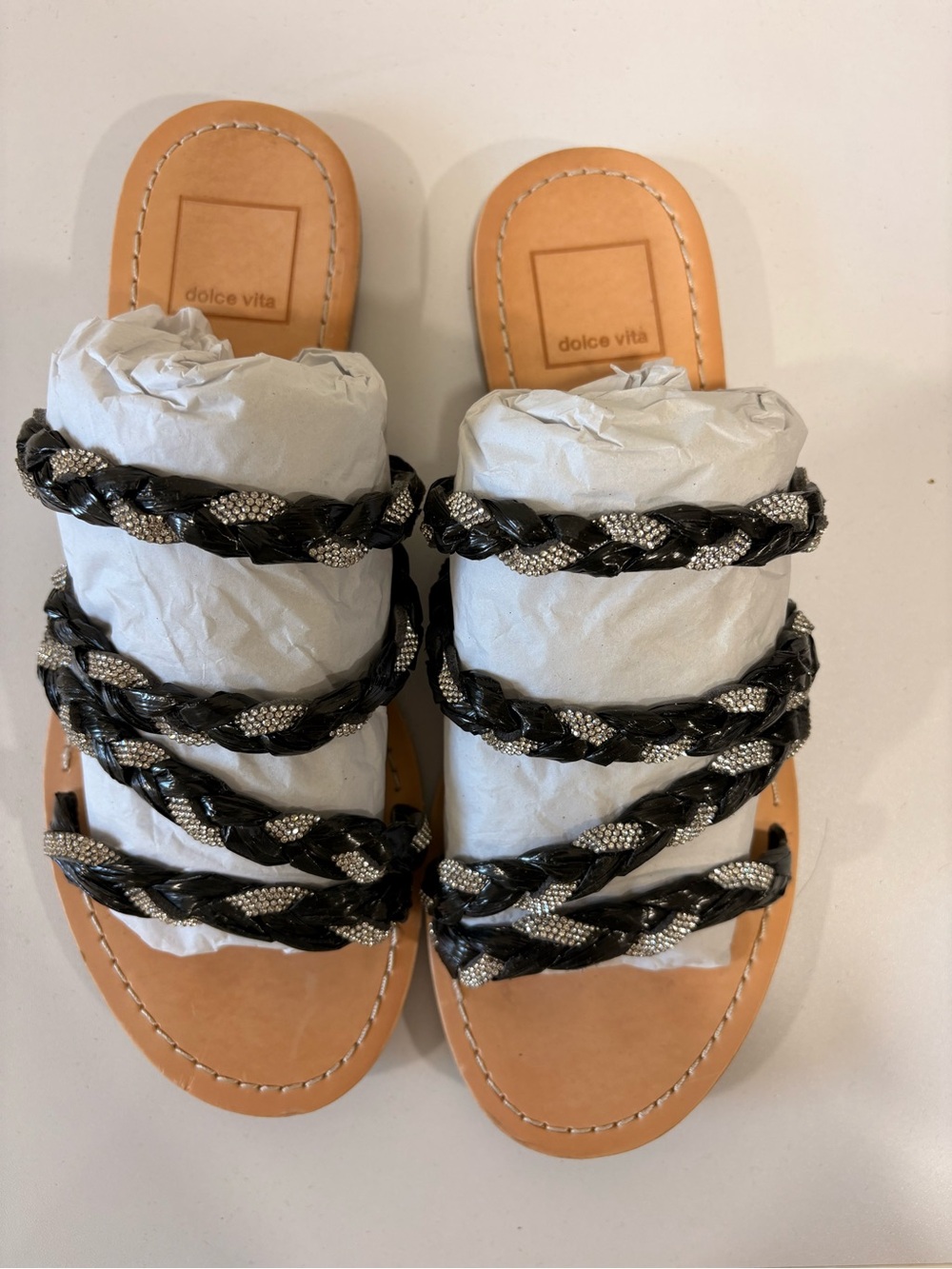 Dolce Vita Khloe Black Braided Slide Sandals with Metallic Accents
